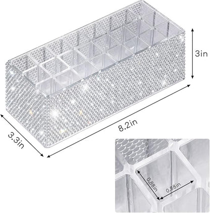 Bling Acrylic Lip Gloss Organizer for Tall Lip Gloss Lipstick Products,Glitter Beauty Makeup Holder 24 Space Organization Container Sparkle Storage Display Case