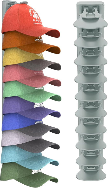 Hat Organizer for Baseball Caps, 1 Pack Hat Rack for Wall, Strong Adhesive Hat Storage Display Holder(Gray)