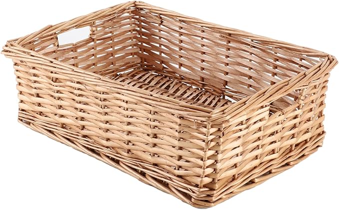 YAHUAN Rectangular Wicker Storage Basket Woven Rattan Basket with Handle, Baskets for Organizing Bathroom,Bedroom,Living room,Pantry (Wicker)