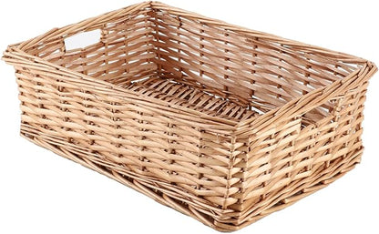 YAHUAN Rectangular Wicker Storage Basket Woven Rattan Basket with Handle, Baskets for Organizing Bathroom,Bedroom,Living room,Pantry (Wicker)