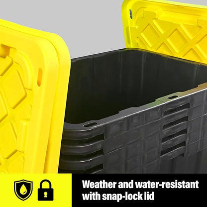 BLACK & YELLOW 27-Gallon Storage Bin with Snap-on Lid, Heavy Duty Plastic Storage Bins with Lid, Stackable, 6 Pack