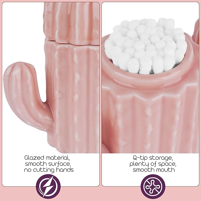 Q-tip Holder, Q-tip Holder Ceramic, Holder Dispenser for Bathroom Canister Storage Organization, for Cotton Ball, Cotton Swab, Floss Picks(Pink)