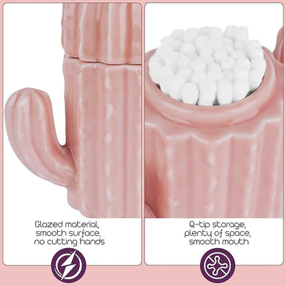 Q-tip Holder, Q-tip Holder Ceramic, Holder Dispenser for Bathroom Canister Storage Organization, for Cotton Ball, Cotton Swab, Floss Picks(Pink)