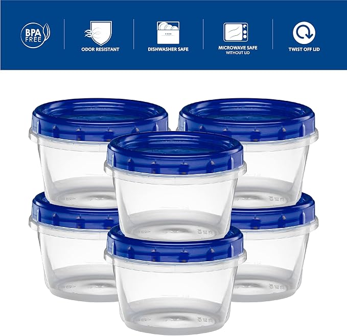 ELEGANT DISPOSABLES Twist Top Deli Containers Food Storage Containers Blue Screw on Lid Reusable Stackable Leakproof Airtight, pack of 10-16 oz containers