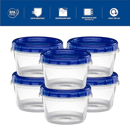ELEGANT DISPOSABLES Twist Top Deli Containers Food Storage Containers Blue Screw on Lid Reusable Stackable Leakproof Airtight, pack of 10-16 oz containers
