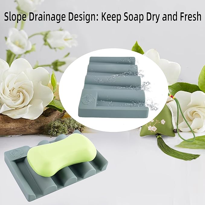 Silicone Soap Dish,Self Draining Soap Holder Perfect for Shower,Bathroom Sink,Kitchen Sink & Travel,Non-Slip Bar Soap Holder Extend Soap Life,Keep Soap Bars Dry & Easy Cleaning Green-3Pcs