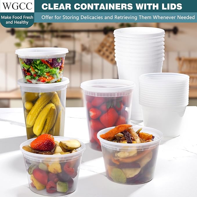 WGCC Deli Containers with Lids 48 Sets- Disposable Soup Containers with Lids 16oz, 32oz - Food Containers with Leakproof, BPA Free/Microwave/Freezer/Dishwasher Safe