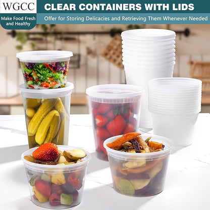 WGCC Deli Containers with Lids 48 Sets- Disposable Soup Containers with Lids 16oz, 32oz - Food Containers with Leakproof, BPA Free/Microwave/Freezer/Dishwasher Safe