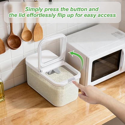 TBMAXS Rice Flour Storage Container - 6.5 Qt | 12 Lbs Crystal-Clear Plastic Food Storage Container Bin with Flip-up Lid, Dry Food Holder for Kitchen Pantry Organization and Storage