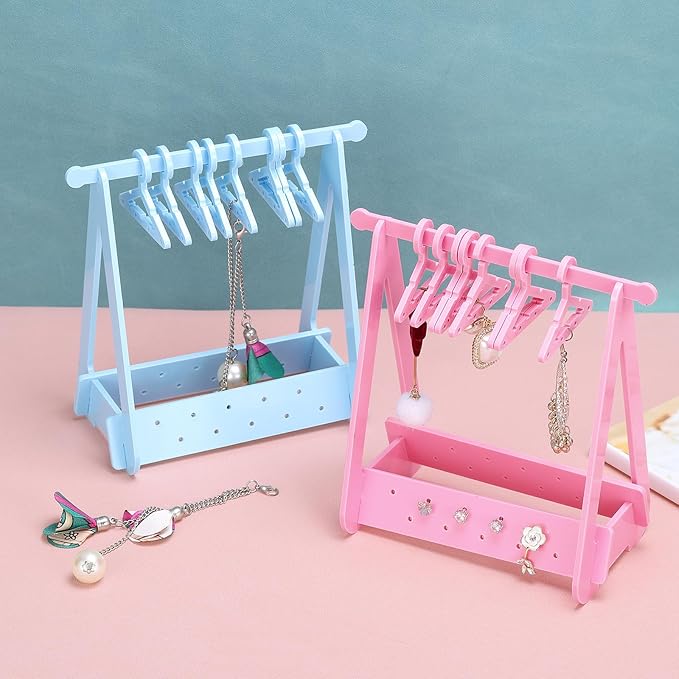 PATIKIL 30pcs Clothes Hanger Earring Holder, Mini Acrylic Coat Hangers Earring Hangers Hanger Rack Small for Earring Holder Organizer Stand Studs, Blue