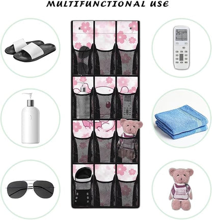 Axolotl Cherry Blossom Over The Door Shoe Organizers with 12 Mesh Pockets Baby Organizer Storage Hanging Shoe Organizer Shoe Holder Rack for Toddler Girl Room Craft Room Bedroom
