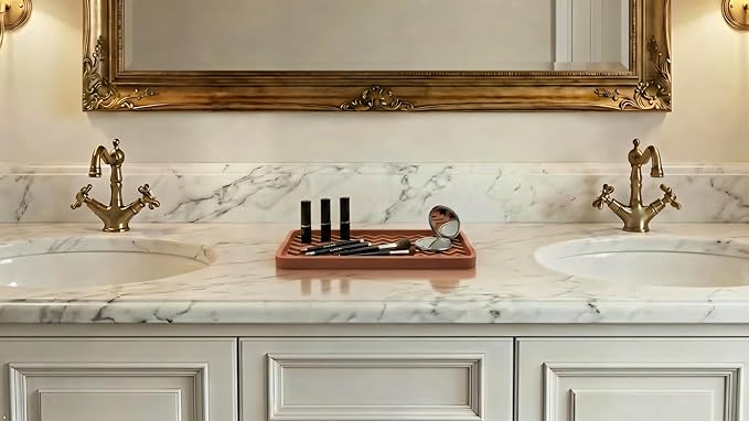 Silicone Sink and Surface Organizer Tray, Sponge Holder, Vanity Tray, Trivet, Heat Safe, Dishwasher Safe, for Bathroom and Kitchen Organization (Mocha, 10"x5.25")