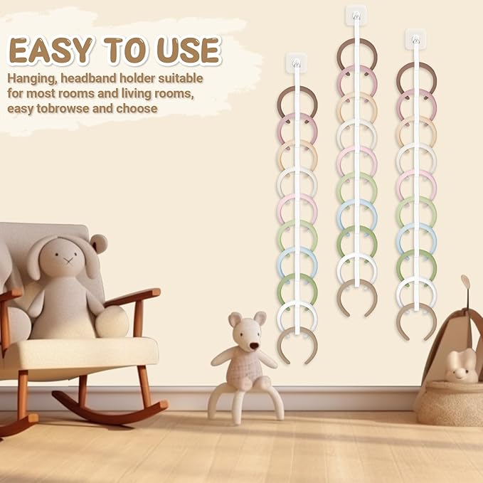 Norme 3 Pcs 3.3FT Extended Headband Holder Organizer Wall Hanging Hairband Storage for Women Hair Hoop Display Headband Hair Accessories Organizer for Bedroom, Dorm & Closet(White)