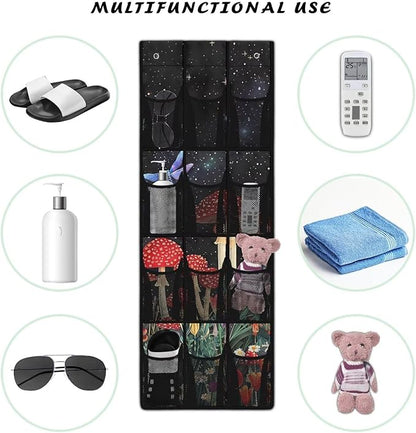 Over The Door Shoe Organizer, 12 Mesh Pockets, Space Saving Hanging Storage Holder, Closet Rack Hanger Hangs On Closets for Shoes, Accessories,Mushrooms