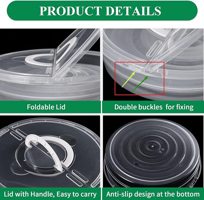 2 Pack 12inch Food Storage Container with Lid and Handle, Reusable 2 Compartments Pizza Slice Storage Container, Round Clear Pie Carrier Leftover Pizza Keeper for Cake Cheesecake Tortilla Pastry
