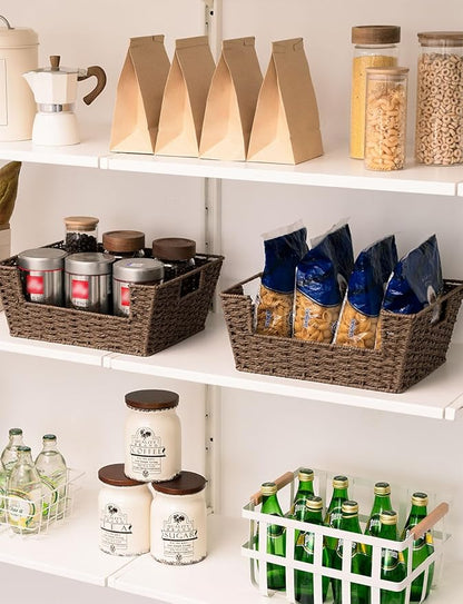 StorageWorks Round Paper Rope Woven Basket for Pantry Organizers and Storage, Stackable Pantry Storage Baskets for Shelves, Brown, 2-Pack