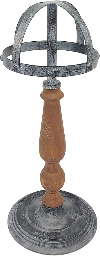 Owlgift Vintage Style Metal & Rustic Wood Stem Freestanding Hat Rack Storage, Cap Organizer, Wig Holder Display Stand - Rustic Gray