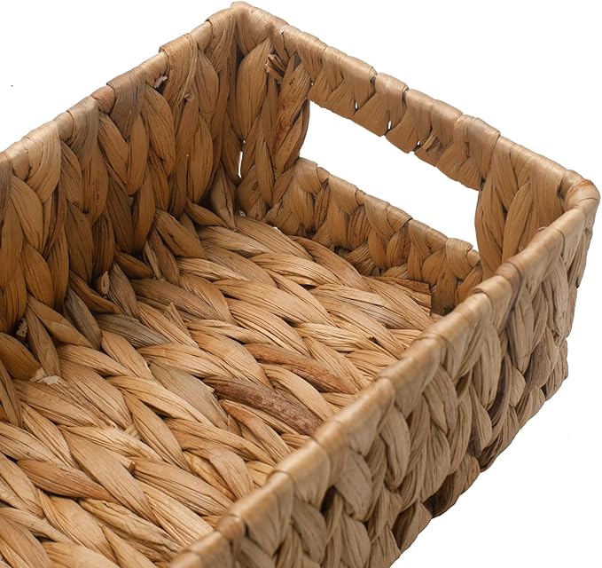 Wicker Toilet Tank Basket, Toilet Paper Basket for Back of Toilet Tank Top, Woven Water Hyacinth Bathroom Storage Basket for Organizing and Decor (14.2 x 6.5 x 3.7 inch)