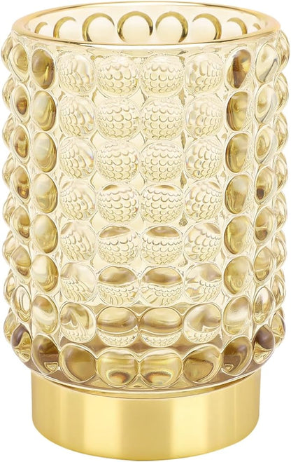 DASITON Makeup Brush Holder Organizer, Crystal Cosmetic Make Up Brush Holder, Glass Makeup Brushes Storage Organizer, Vintage Make Up Cup Desk Pen Pencil Holder, Toothbrush Holders (Yellow L)