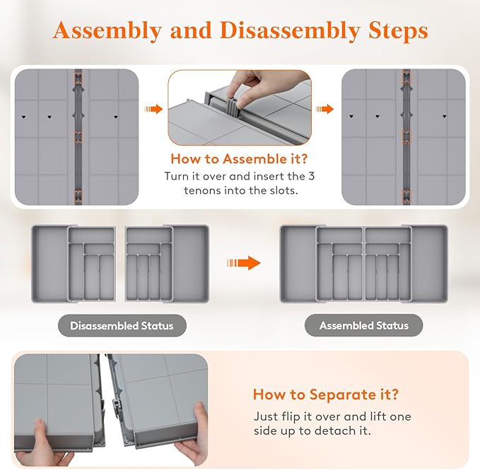 Lifewit Silverware Drawer Organizer, Expandable BPA Free Plastic Utensil Tray for Kitchen, Adjustable Flatware Cutlery Holder for Spoons Forks Knives, 21.3- 36 x 16.9", Gray