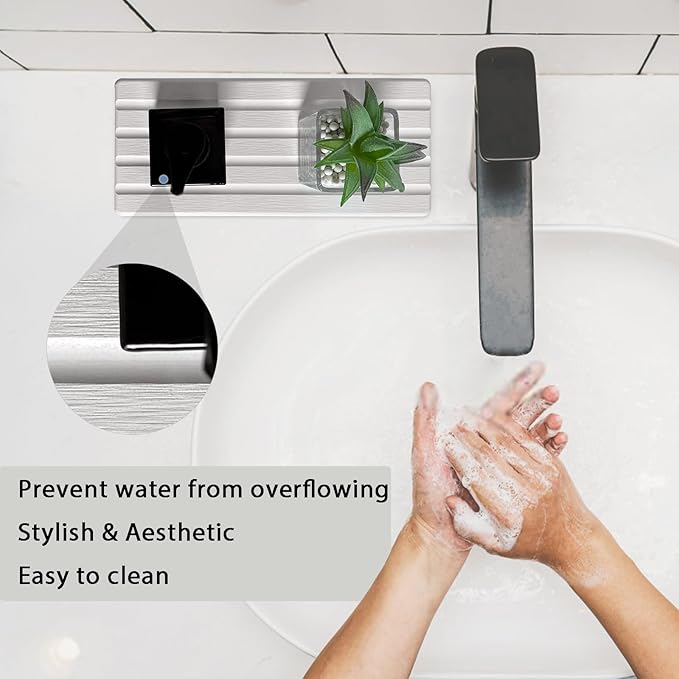 Diatomite Soap Dish, Water Absorbing Stone Tray, Kitchen Sink Organizer, Fast Drying Counter Holder (White, 9.5" x 4.7"/24 x 12cm)