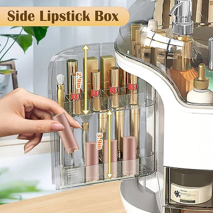 Makeup Organizer & Skincare Organizers, Cosmetic Organizer Box for Countertop with Lid & Drawers, Make Up Storage Organizer with Waterproof & Dustproof Cover, Birthday Gifts for Vanity Women Girls