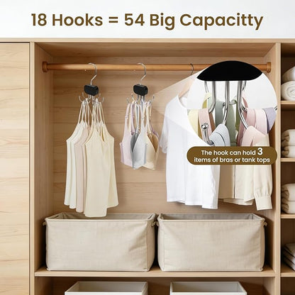 3 Pack Tank Top Hanger, Rotatable Bra Organzier for Closet, Bra Hanger for Closet Organizer, 360° Rotating & Foldable, Metal and Wood, Space-Saving Belt Hangers for Tank Tops, Belt, Tie (Black)