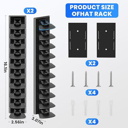 Vrurc Hat Organizer for Baseball Caps, 2 Pack Wall Mounted Rack with Strong Adhesive, Multilayer Storage Holds 40 Hats for Closet Door, Bedroom & Entryway, Space-Saving Display Holder (Black)