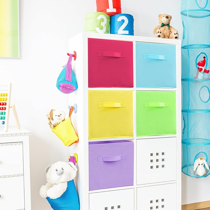 6 Pack Fabric Storage Bins, 10.6 Inch Colorful Cloth Organizer Baskets, Foldable Fabric Storage Cubes with Handles, Multi Colored Collapsible Bins for Toys Closet Bedroom Living Room(6 Color)
