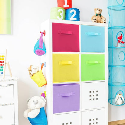 6 Pack Fabric Storage Bins, 10.6 Inch Colorful Cloth Organizer Baskets, Foldable Fabric Storage Cubes with Handles, Multi Colored Collapsible Bins for Toys Closet Bedroom Living Room(6 Color)