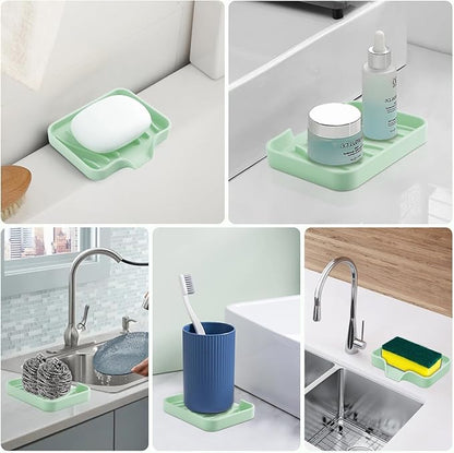 Silicone Soap Dish with Drain, SAISN Kitchen Soap Tray for Shower 2 Pack Self Draining Soap Dish Soft Bathroom Soap Holder for Kitchen Sink Flexible Portable Soap Saver, Light Green