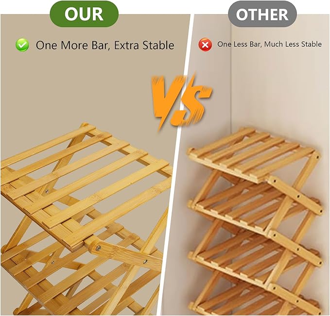 Narrow Shoe Rack, Foldable Bamboo Shoes Shelf for Small Spaces, Multifunctional Vertical Shoe Organizer Tall for Entryway, Closet, Corner, Bedroom, Hallway (Wood Color, 8 Layers)