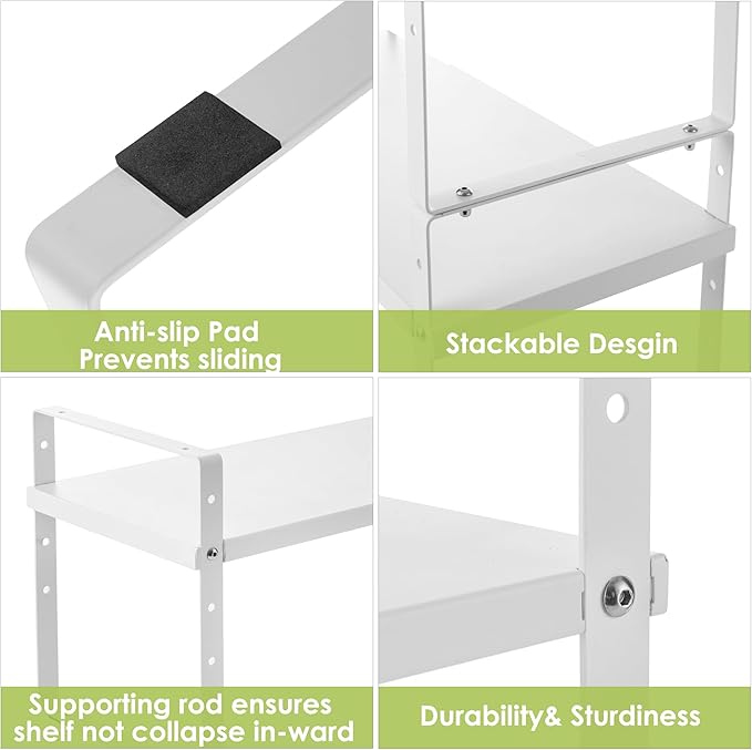 Across-Star Expandable Cabinet Shelf Organizer Rack, Stackable Kitchen Counter Storage Shelves Stand, Adjustable Height Pantry Shelf Spice Rack (White, 1 Pack)