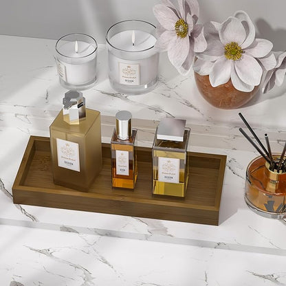 ZHWS Bathroom Vanity Tray for Toilet Tank, Perfume, Jewelry, Candle, Makeup, Decorative Tray, Kitchen Tray Counter Organizer for Soap Dispenser, Coffee Table Brown 11.3”L x 4.4”W x 1.14”H