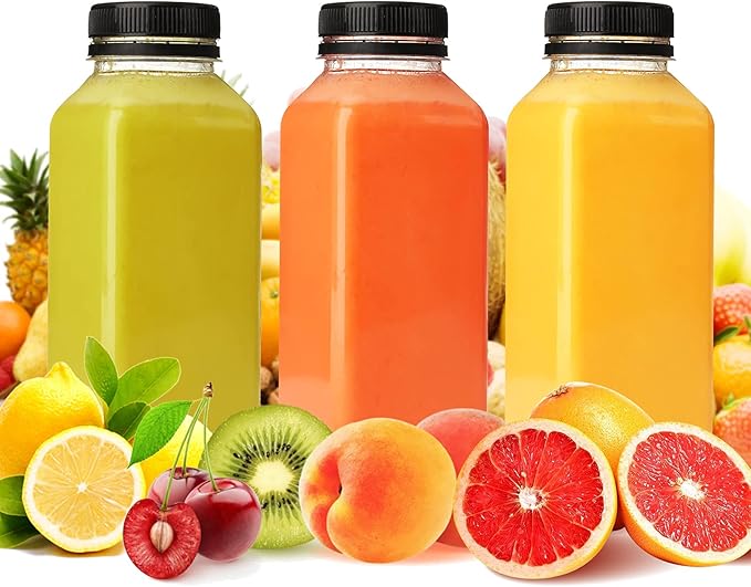 SUPERLELE 36pcs 12oz Plastic Juice Bottles with Caps, Reusable Juicing Bottles, Clear Drink Containers with Lids for Drinking, Smoothie and Other Beverages