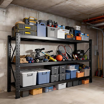 67"W Heavy Duty Garage Shelving Unit,5000LBS Adjustable Metal Storage Shelves,3 Tier Shelves with Double-Layer Posts,63"H Industrial Shelf Suitable for Garage,Basement,Warehouse,Storage Room,Black