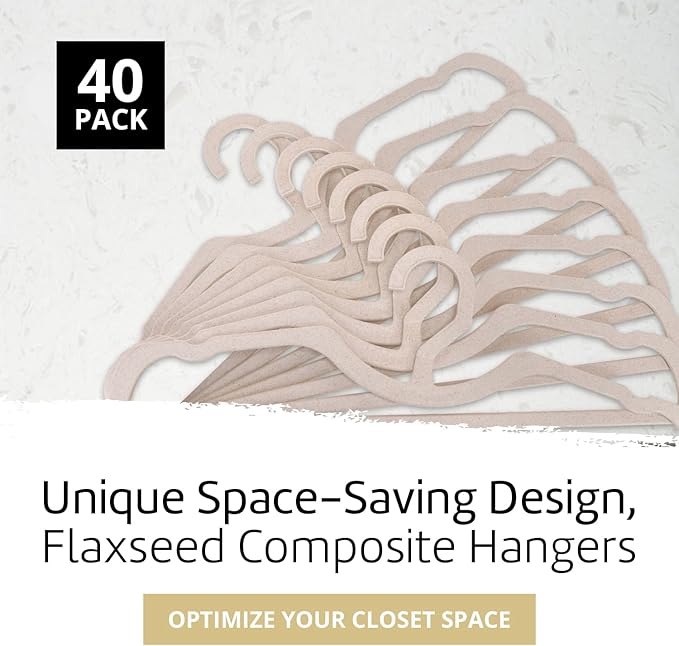 Higher Hangers BioHangers, Sustainable Flaxseed Space Saving Clothes Hangers, Premium Closet Organizers for College Dorms, RVs, & More, Reduces Wrinkles & Clutter, Standard 17", 40 Pack