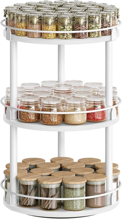 YATINEY Lazy Susan Organizer, Rotating Spice Rack, 3 Tier Spice Turntable Organizer, Industrial Turntable Spice Holder, for Kitchen Countertop and Cabinet, Compact and Versatile, White SR23WW