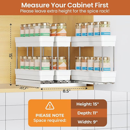 Mystozer Pull Out Spice Rack Organizer for Cabinet, Slide Out Spice Racks Organizer, Easy to Install Spice Cabinet Organizers, 2.3''Wx10.66''Dx8.11''H, 3 Packs-2 Tiers (White)