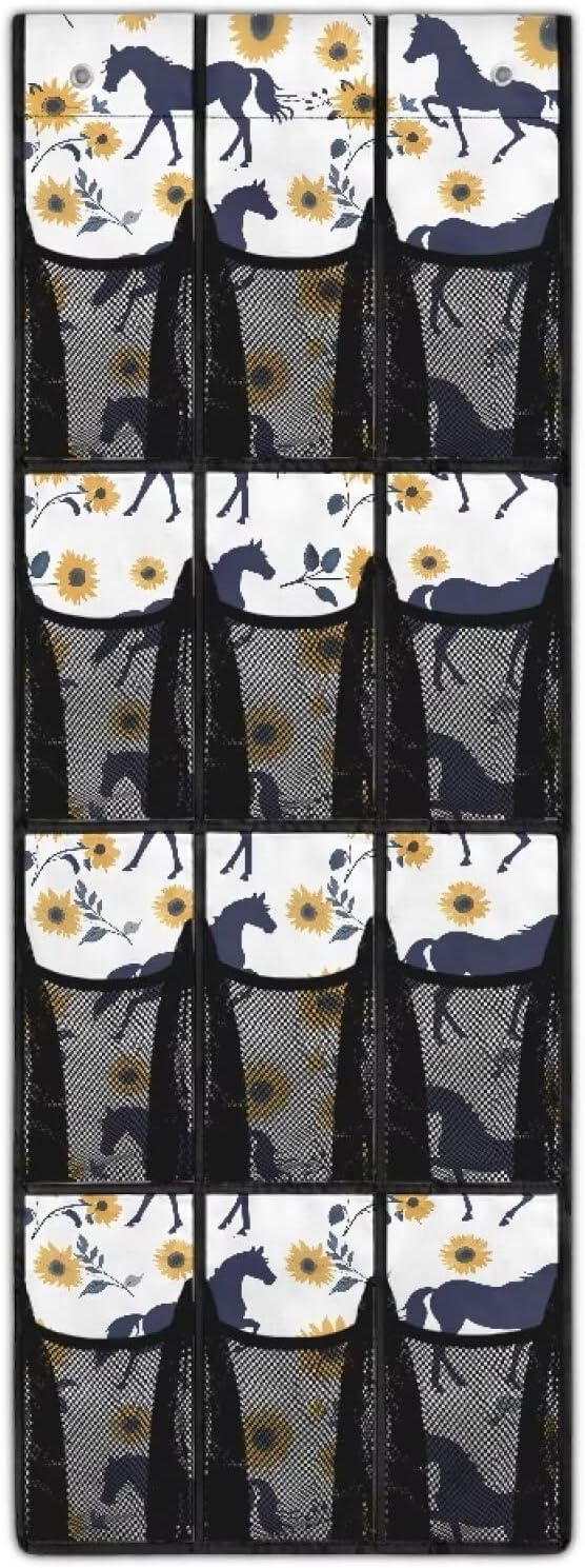 Horse Sunflower Over the Door Organizer Hanging Shelves,Quick Dry Shoe Storage Hanging Bag,Small Hanging Shoe Rack for Closet,Spice Rack for Kitchen,Organizer for Bedroom Bathroom