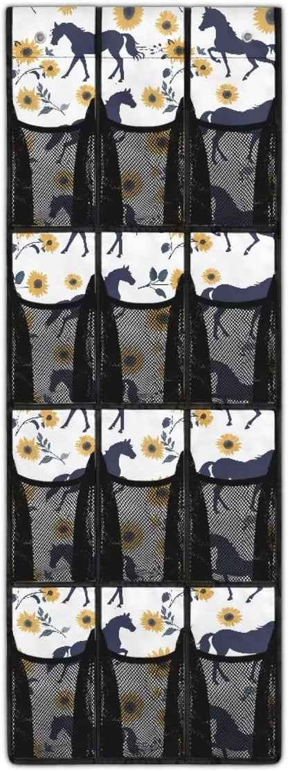 Horse Sunflower Over the Door Organizer Hanging Shelves,Quick Dry Shoe Storage Hanging Bag,Small Hanging Shoe Rack for Closet,Spice Rack for Kitchen,Organizer for Bedroom Bathroom