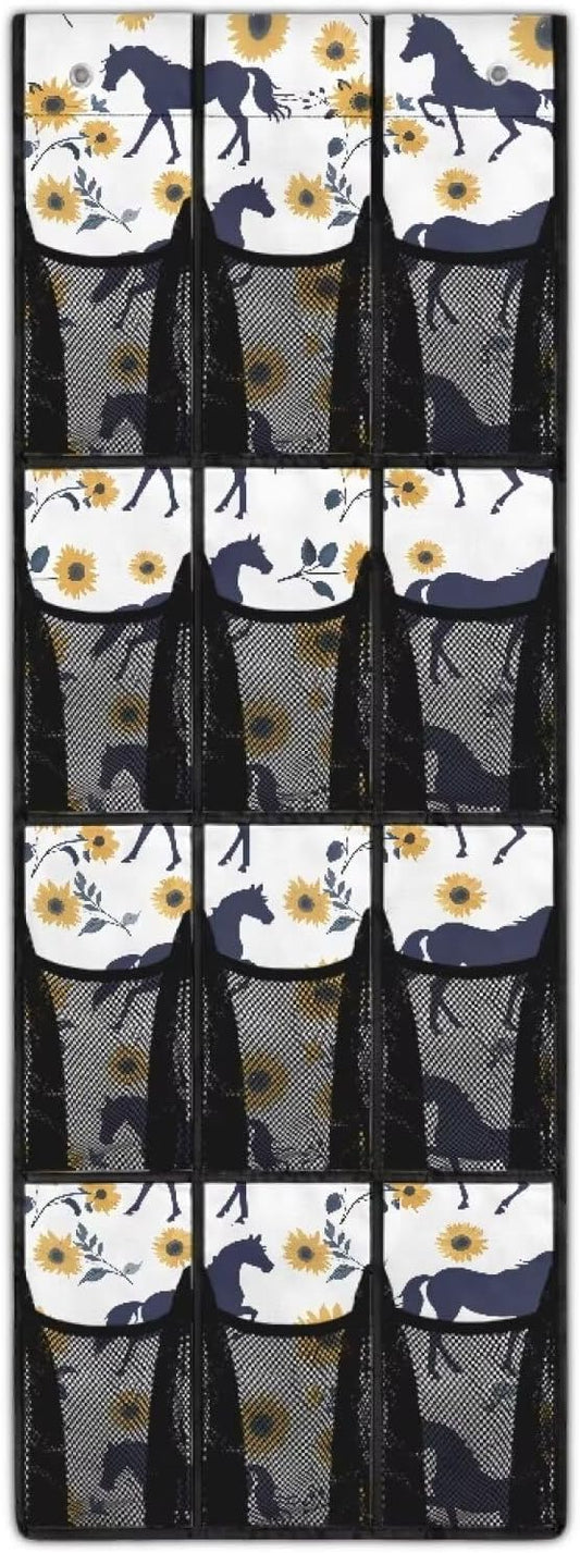Horse Sunflower Over the Door Organizer Hanging Shelves,Quick Dry Shoe Storage Hanging Bag,Small Hanging Shoe Rack for Closet,Spice Rack for Kitchen,Organizer for Bedroom Bathroom