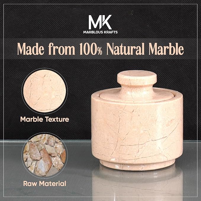 MARBLOUS KRAFTS Marble Salt Cellar with Lid 3" Verona Small Seasoning Dish, Perfect Salt Bowl for Kitchen Countertop Storage, Spice Jars