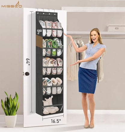 MISSLO 24 Large Pockets + 17 Deep Pockets Over the Door Shoe Organizer Hanging Rack for Door Closet Shoe Holder