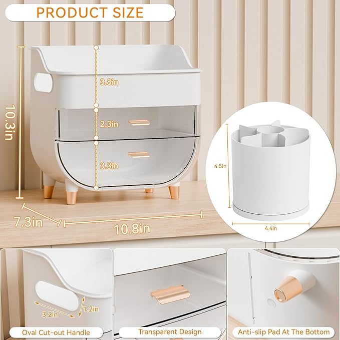Yieach White Make up Organizer for Countertop,Vanity,Large Capacity Bathroom Makeup Skincare Organizers With Brush Holder,Makeup Storage Organizer for Lotion,Beauty Products,Skin Care,Makeup Display