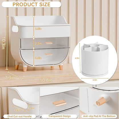 Yieach White Make up Organizer for Countertop,Vanity,Large Capacity Bathroom Makeup Skincare Organizers With Brush Holder,Makeup Storage Organizer for Lotion,Beauty Products,Skin Care,Makeup Display