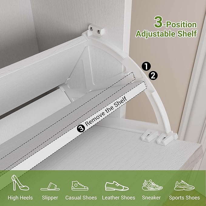 IDEALHOUSE Shoe Storage Cabinet with 3 Flip Drawers, Farmhouse Fluted Shoe Organizer with Metal Legs, Freestanding Hidden Slim Narrow Shoe Rack for Entryway, Foyer, Hallway