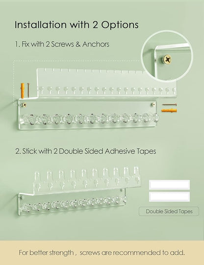 Acrylic Hanging Jewelry Organizer Wall Mounted Jewelry Holder with Floating Shelf, Necklace Holder Organizer, Stud Earring Organizer and Ring Holder for Women Girls (2 Pack)