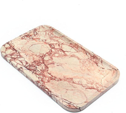 Yew & Tulip 14" x 8.5" Natural Marble Tray for Kitchen, Bathroom, Living Room – Serving/Decorative Vanity Tray for Jewelry, Candles, Decor (Pink)