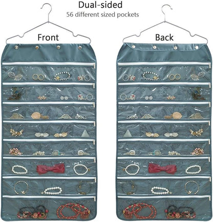 BB Brotrade Hanging Jewelry Organizer,Accessories Organizer,56 Zipper Pocket Organizer for Holding Jewelries (Grey-Zipper)